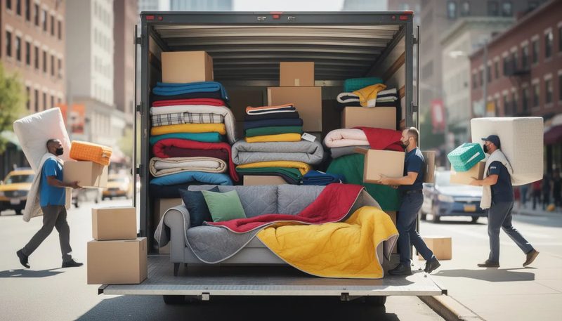 Vielfalt an Umzugsdecken in verschiedenen Farben.