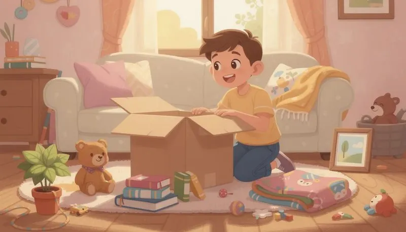 Eine Person packt einen Umzugskarton mit verschiedenen Gegenständen.