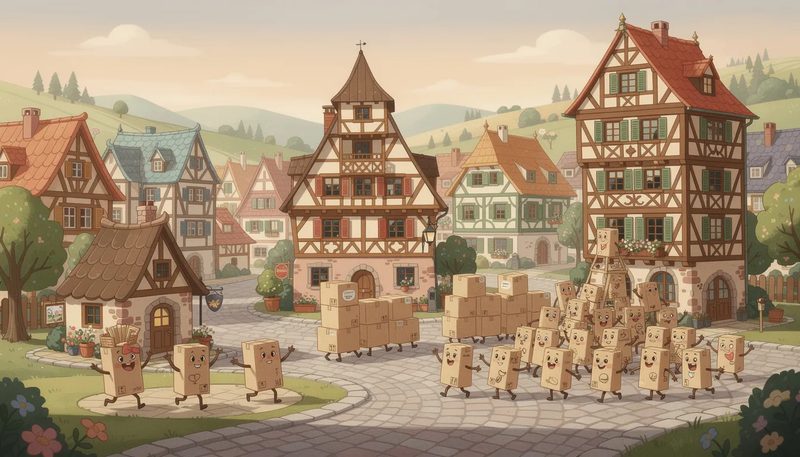 Eine Grafik, die zeigt, wie viele Umzugskartons für verschiedene Wohnungsgrößen benötigt werden.