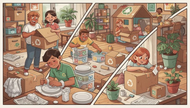 Umweltfreundliche Wiederverwendung von Umzugsmaterialien.