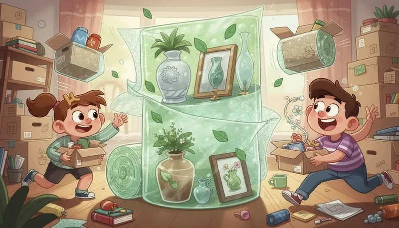 Umweltfreundliche Luftpolsterfolie, die empfindliche Gegenstände schützt.