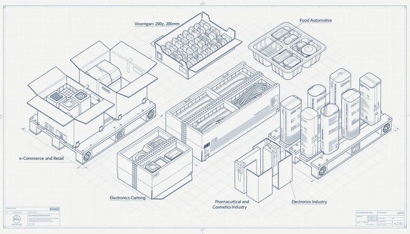Anwendungsbereiche von Versandkartons ab 200 mm Länge in verschiedenen Branchen.