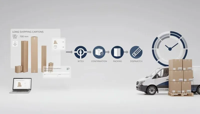 Bestellprozess und Lieferzeit für Versandkartons ab 700 mm Länge.