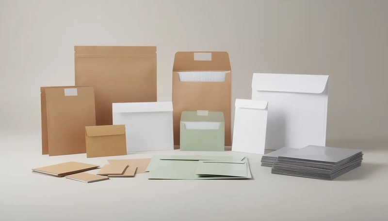 Online-Shop für Versandtaschen mit verschiedenen Optionen und Größen.