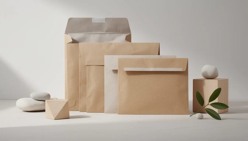 Umweltfreundliche Versandtaschen aus Recyclingpapier, ideal für nachhaltigen Versand.