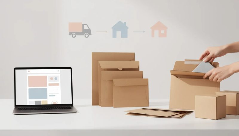 Ein Bild, das den Bestellprozess für Versandtaschen aus Vollpappe zeigt.