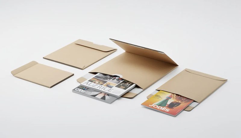 Anwendungsbereiche für Versandtaschen aus Wellpappe, geeignet für Kataloge und Zeitschriften.