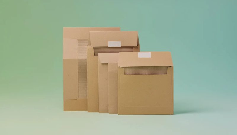 Bedruckbare Versandtaschen aus Wellpappe zur Markenpräsentation.