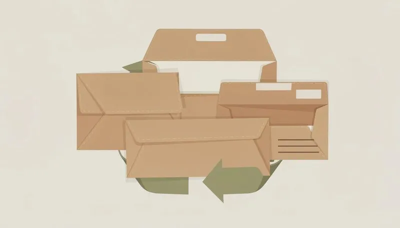 Papier-Versandtaschen mit Umweltzeichen und Recyclingfähigkeit.