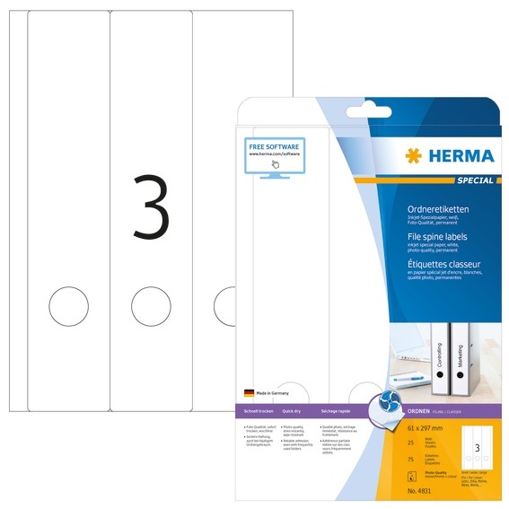 HERMA 4831 Inkjet Ordneretiketten A4 61x297 mm weiß Papier matt
