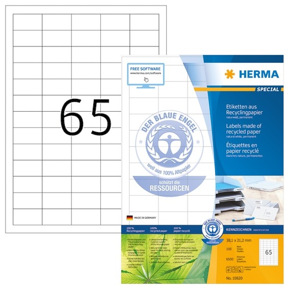 HERMA 10820 Etiketten A4 38,1x21,2 mm weiß Recyclingpapier matt