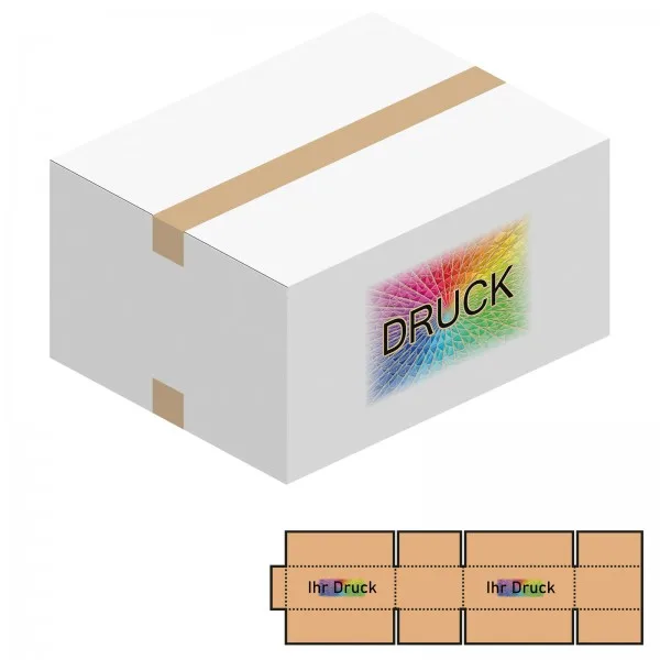 485x385x250 mm zweiwellige Kartons, weiß mit Digitaldruck