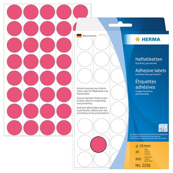 HERMA 2256 Vielzwecketiketten/Farbpunkte Ø 19 mm rund leuchtrot