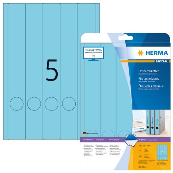 HERMA 5133 Ordneretiketten A4 38x297 mm blau Papier matt blickdi