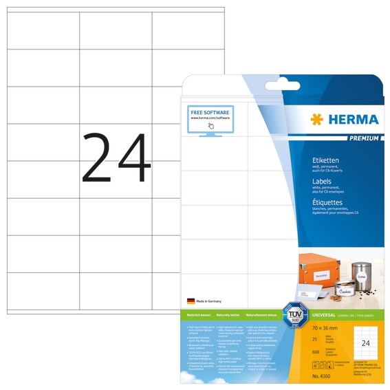 HERMA 4360 Etiketten Premium A4 70x36 mm weiß Papier matt 600 St