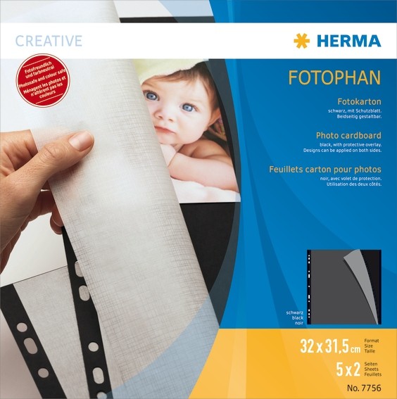 HERMA 7756 Fotokarton, 320x315 mm, schwarz, 5 Blatt