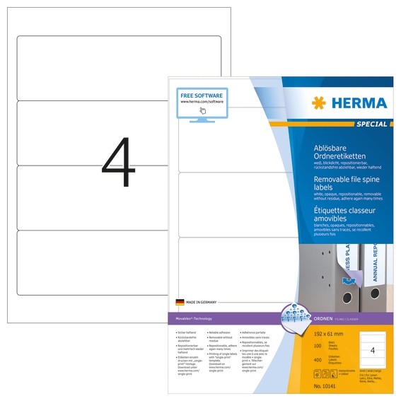 HERMA 10141 Ablösbare Ordneretiketten A4 192x61 mm weiß Movables