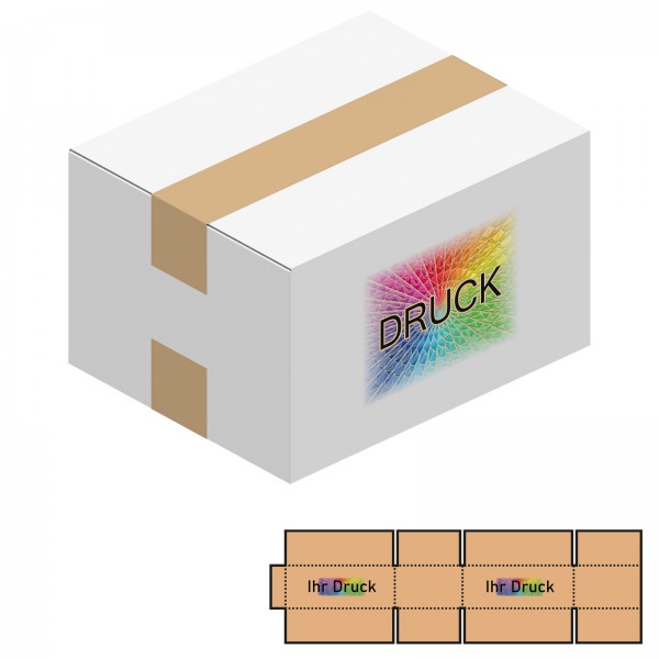 250x200x150 mm zweiwellige Kartons, weiß mit Digitaldruck