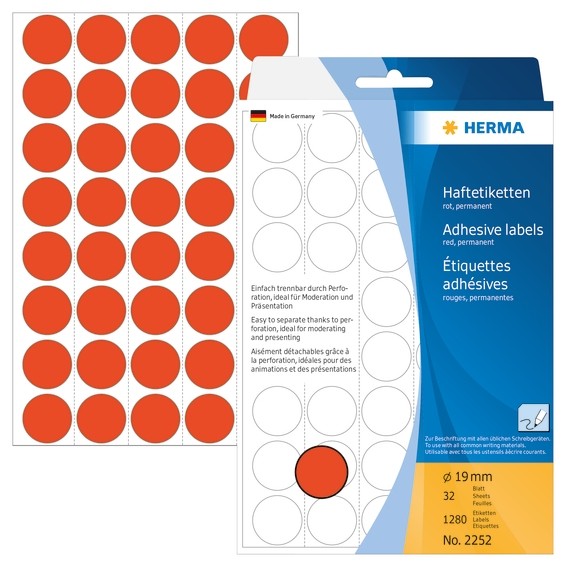 HERMA 2252 Vielzwecketiketten/Farbpunkte Ø 19 mm rund rot Papier