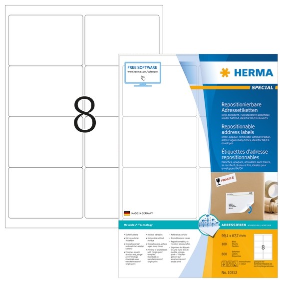 HERMA 10312 Repositionierbare Adressetiketten A4 99,1x67,7 mm we