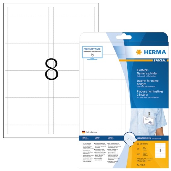 HERMA 9012 Namens-Einsteckschilder A4 90x60 mm weiß Karton nicht