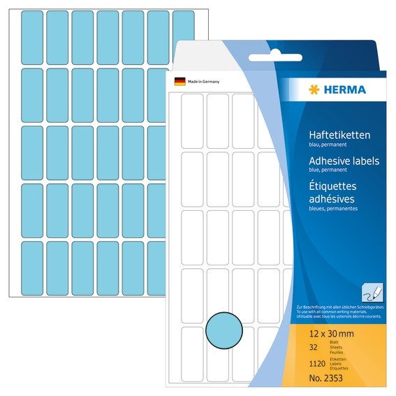 HERMA 2353 Vielzwecketiketten 12x30 mm blau Papier matt Handbesc