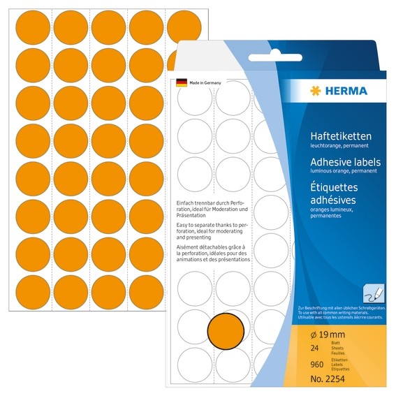 HERMA 2254 Vielzwecketiketten/Farbpunkte Ø 19 mm rund leuchtoran