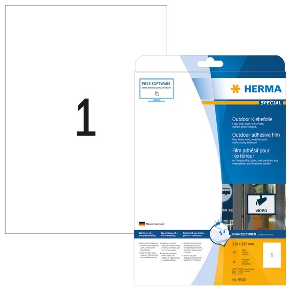 HERMA 9500 Etiketten A4 Outdoor Klebefolie 210x297 mm weiß extre