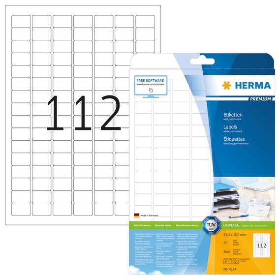 HERMA 4334 Etiketten Premium A4 25,4x16,9 mm weiß Papier matt 28