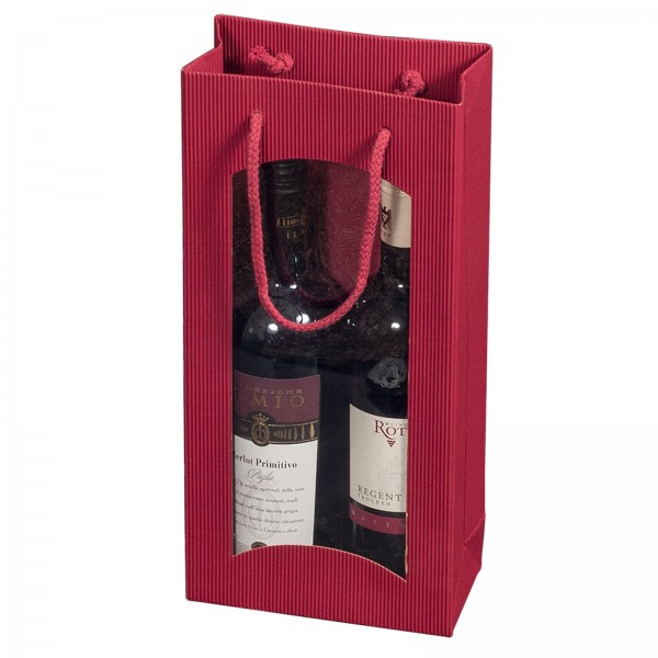 Geschenk-Flaschentasche für 2 Weinflaschen mit Sichtfenster Bordeaux