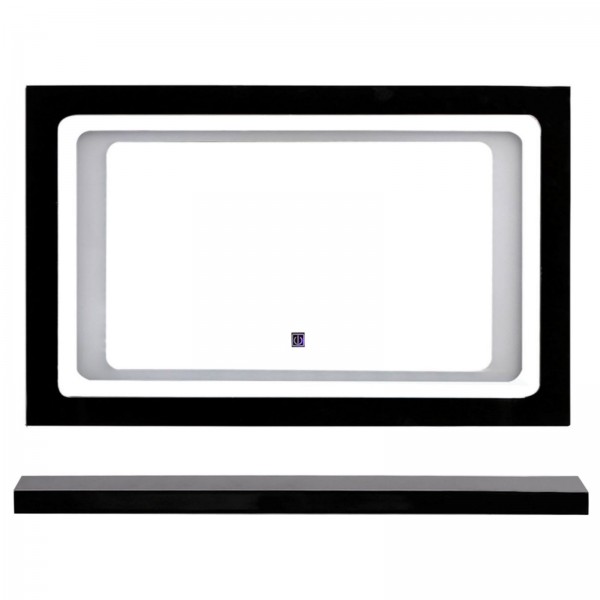 Midori Badmöbel Set Spiegel LED Touch Schwarz Hochglanz 90 cm