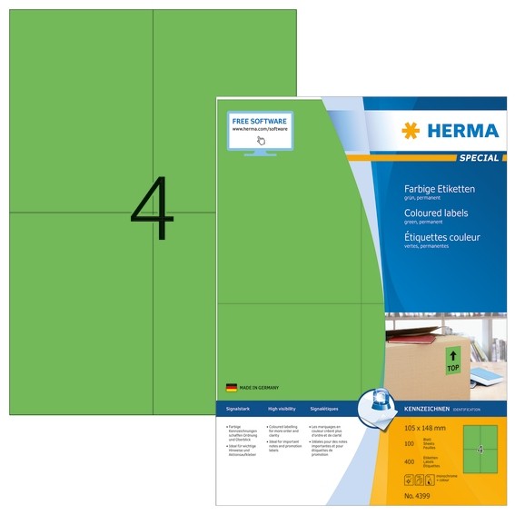 HERMA 4399 Farbige Etiketten A4 105x148 mm grün Papier matt 400