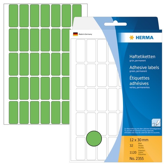 HERMA 2355 Vielzwecketiketten 12x30 mm grün Papier matt Handbesc