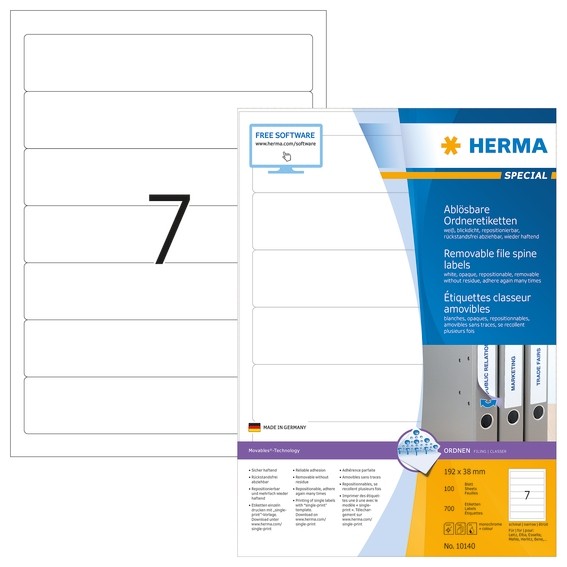 HERMA 10140 Ablösbare Ordneretiketten A4 192x38 mm weiß Movables