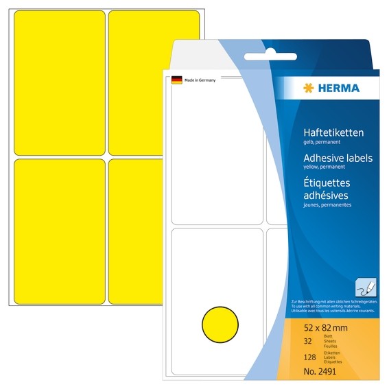 HERMA 2491 Vielzwecketiketten 52x82 mm gelb Papier matt Handbesc