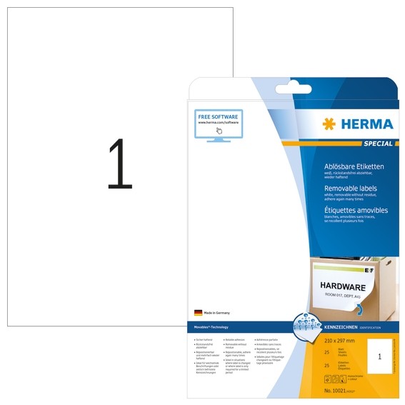 HERMA 10021 Ablösbare Etiketten A4 210x297 mm weiß Movables/ablö