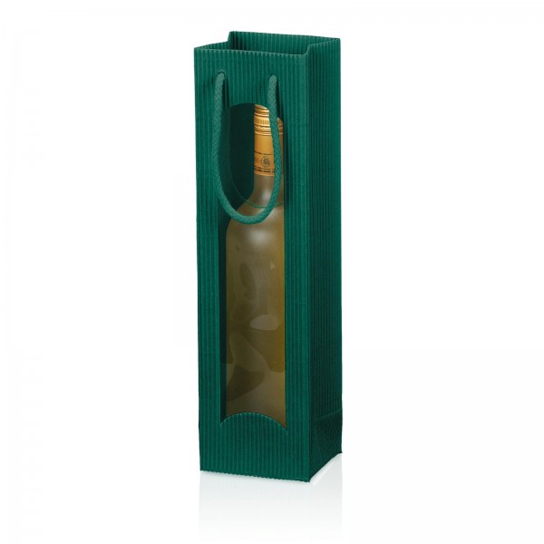 Tragetasche Geschenktüte für 1 Flasche 100x85x360 mm offene Welle Fenster Grün