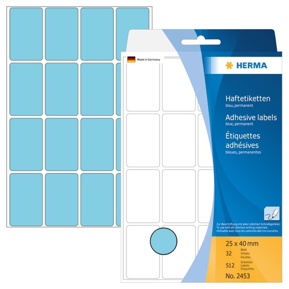 HERMA 2453 Vielzwecketiketten 25x40 mm blau Papier matt Handbesc