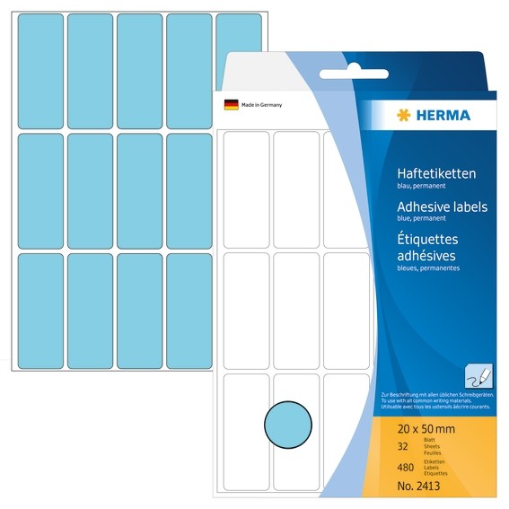 HERMA 2413 Vielzwecketiketten 20x50 mm blau Papier matt Handbesc