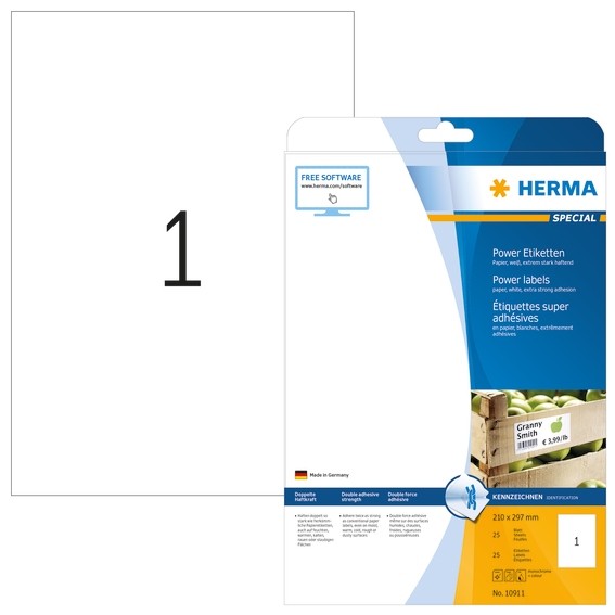 HERMA 10911 Etiketten A4 210x297 mm weiß extrem stark haftend Pa