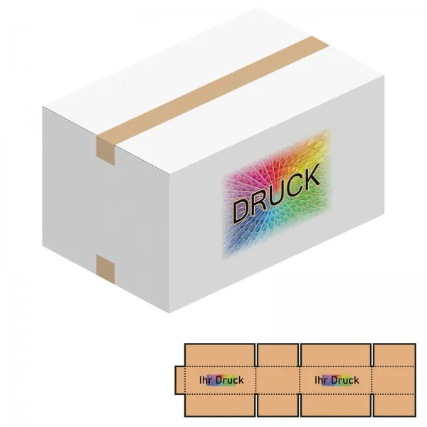 550x350x300 mm zweiwellige Kartons, weiß mit Digitaldruck