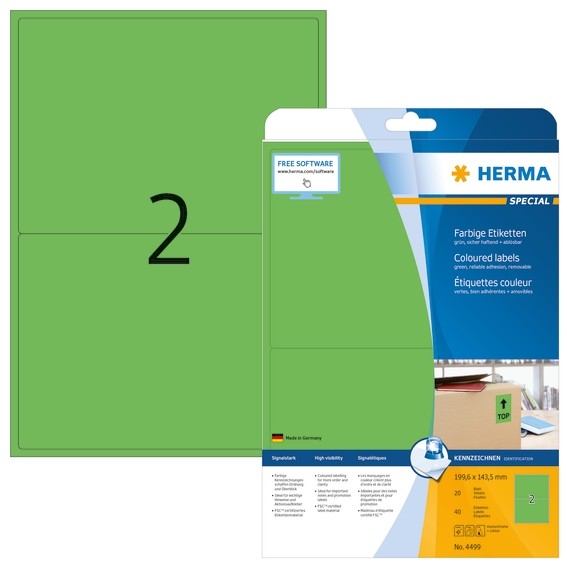 HERMA 4499 Farbige Etiketten A4 199,6x143,5 mm grün ablösbar Pap