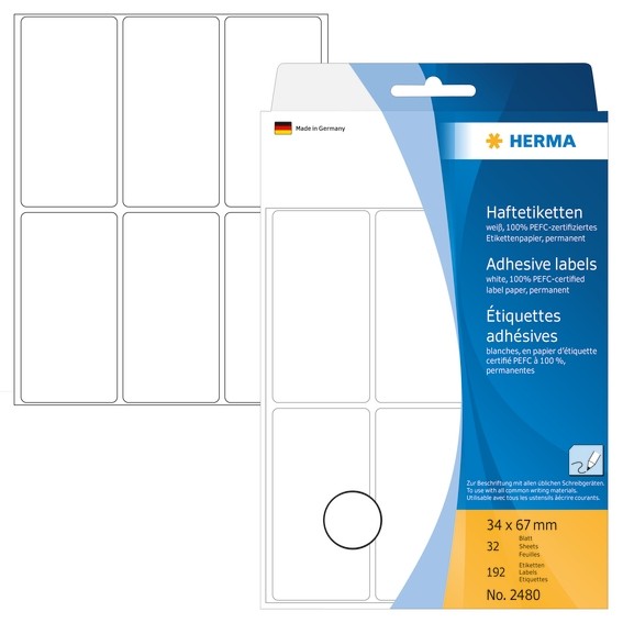 HERMA 2480 Vielzwecketiketten 34x67 mm weiß Papier matt Handbesc