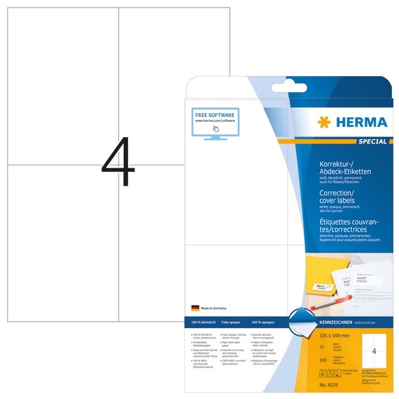 HERMA 4229 Korrektur-/Abdecketiketten A4 105x148 mm weiß Papier