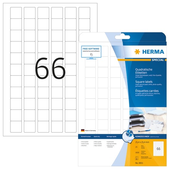 HERMA 8831 Inkjet-Etiketten A4 25,4x25,4 mm weiß Papier matt 165