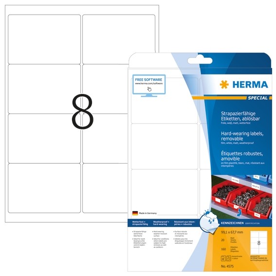 HERMA 4575 Wetterfeste Folien-Etiketten A4 99,1x67 mm ablösbar w