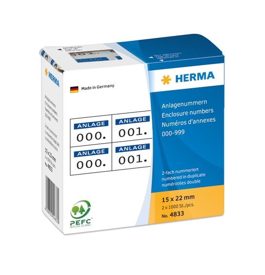 HERMA 4833 Anlagenummern selbstklebend 2-fach 15x22 mm Aufdruck