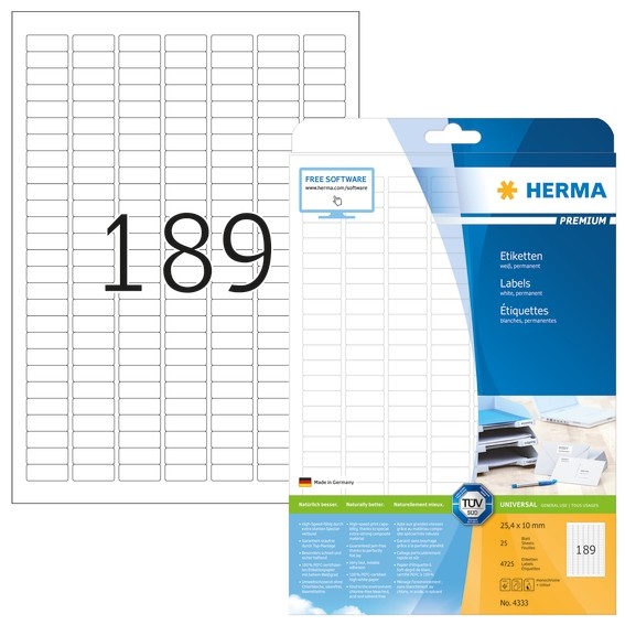 HERMA 4333 Etiketten Premium A4 25,4x10 mm weiß Papier matt 4725
