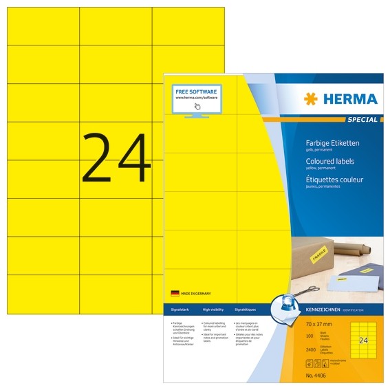 HERMA 4406 Farbige Etiketten A4 70x37 mm gelb Papier matt 2400 S