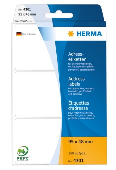 HERMA 4301 Adressetiketten für Schreibmaschinen endlos leporello